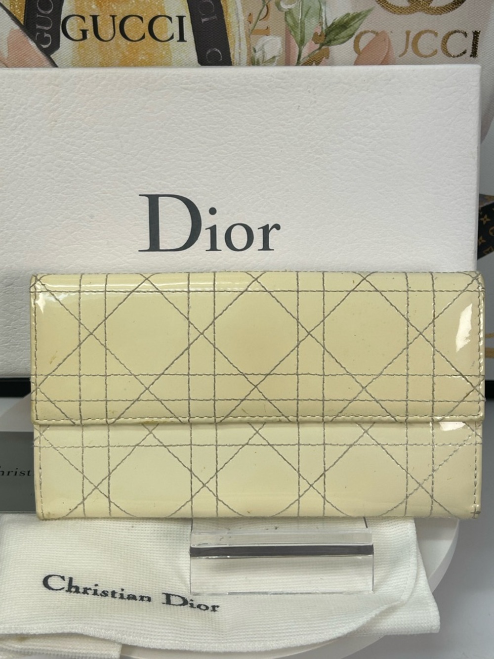 DIOR Cannage Quilted Patent Leather Continental Wallet 💖